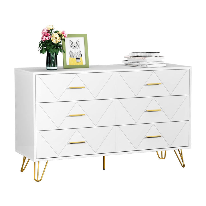 Modern 6-Drawer Dresser with Golden Handles