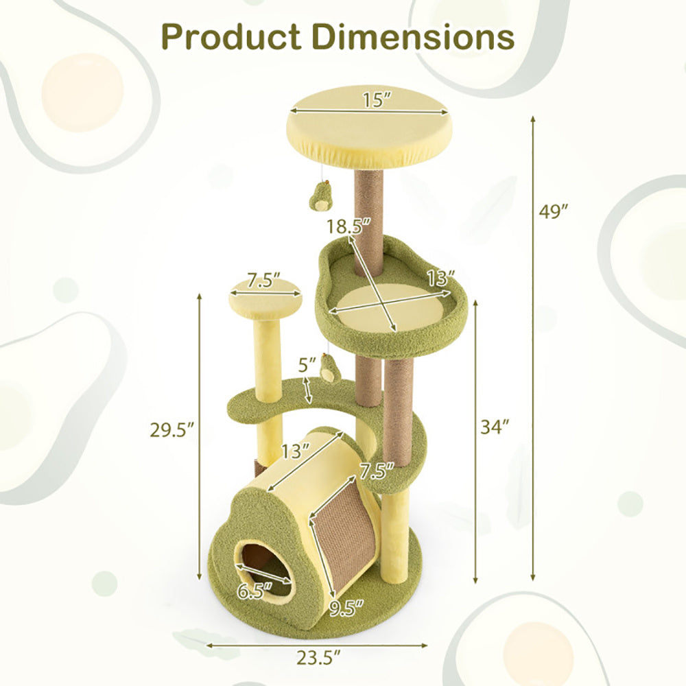 Modern avocado cat tree with multiple levels