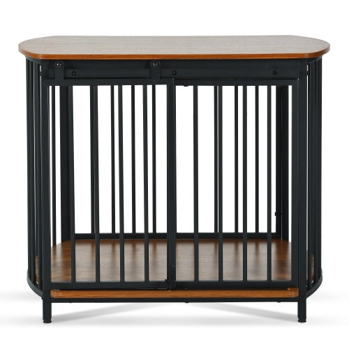 Modern dog crate table with storage top IN Black 