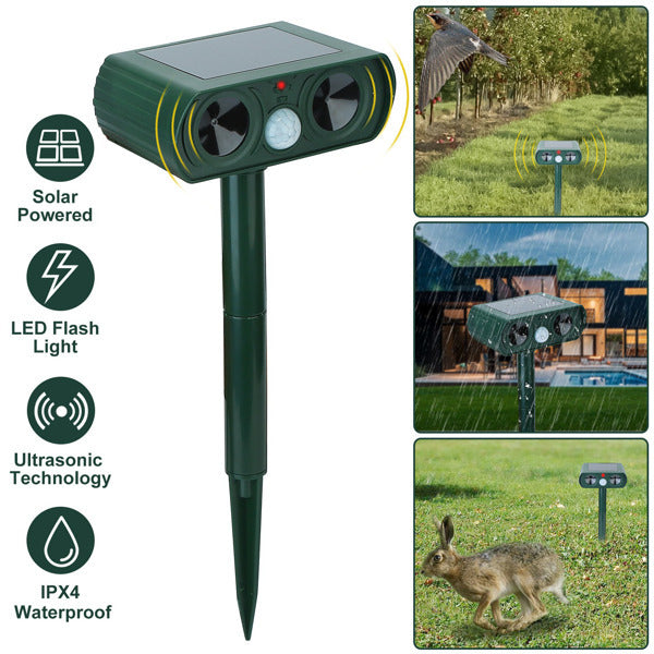 Motion activated solar pest deterrent