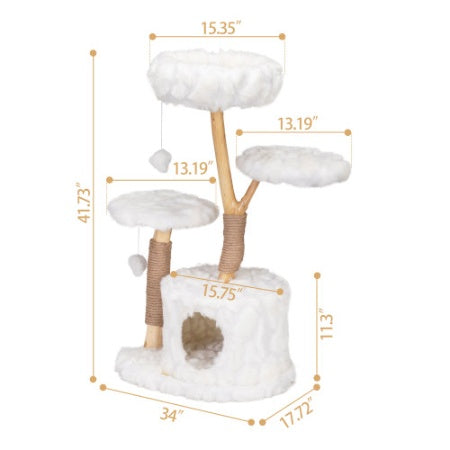 Natural wood branch cat tree for indoor cats
