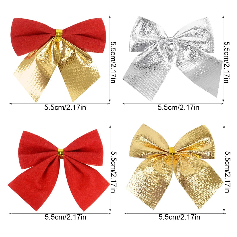 Navidad-themed red and gold bow ornaments