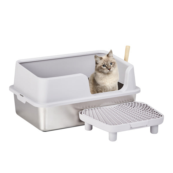 Non-slip cat litter tray stainless steel and plastic combo