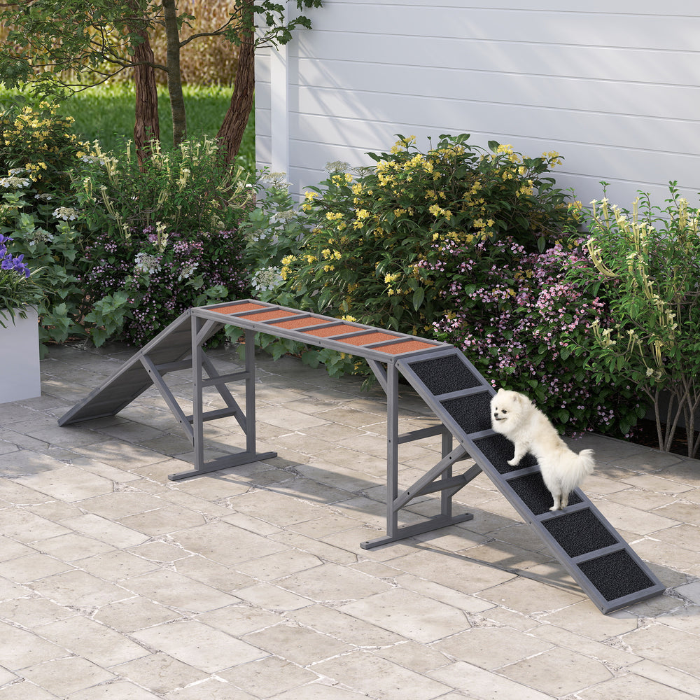 Non-slip dog training ramp in gray
