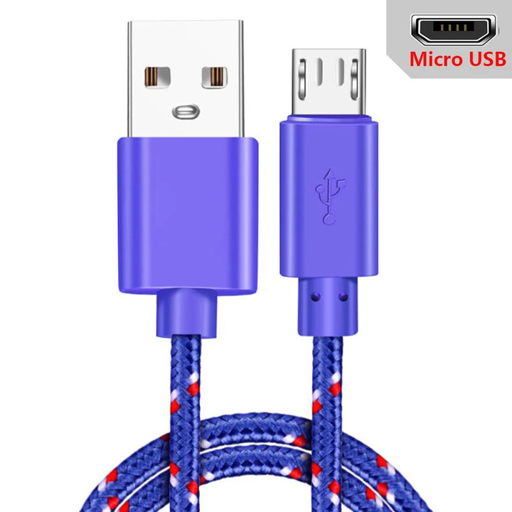 Nylon Braided Micro USB Fast Charger Cable in purple color 

