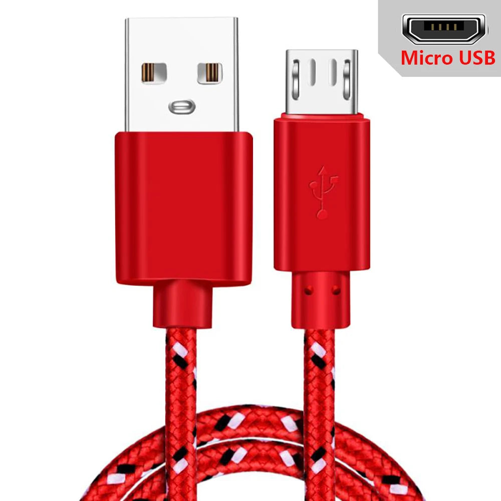 Nylon Braided Micro USB Fast Charger Cable in red color 

