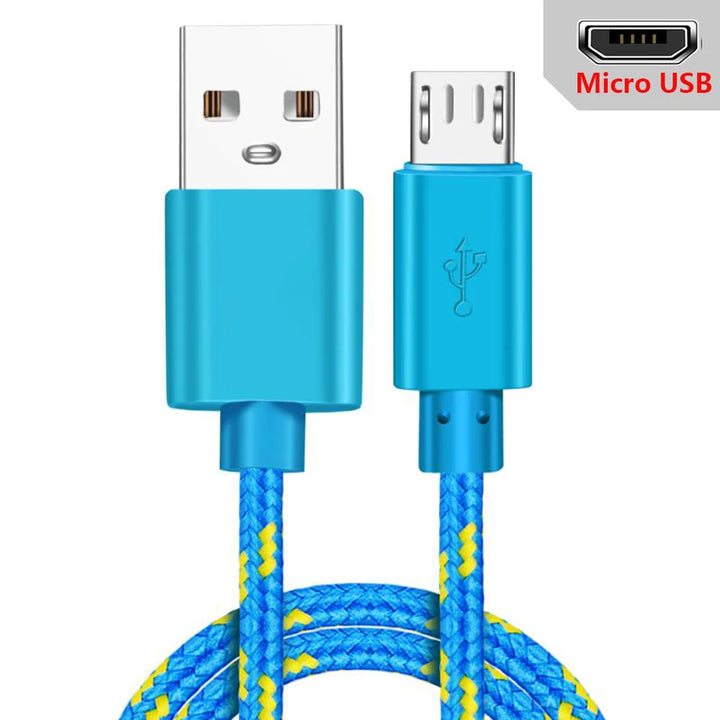 Nylon Braided Micro USB Fast Charger Cable in sky blue color 

