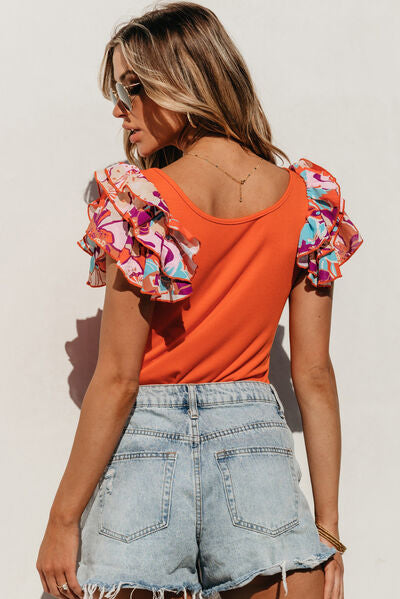 Orange-Red Scoop Neck Bodysuit