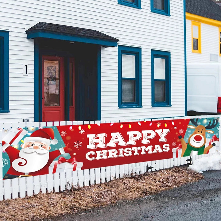 Outdoor banner with Happy Christmas text