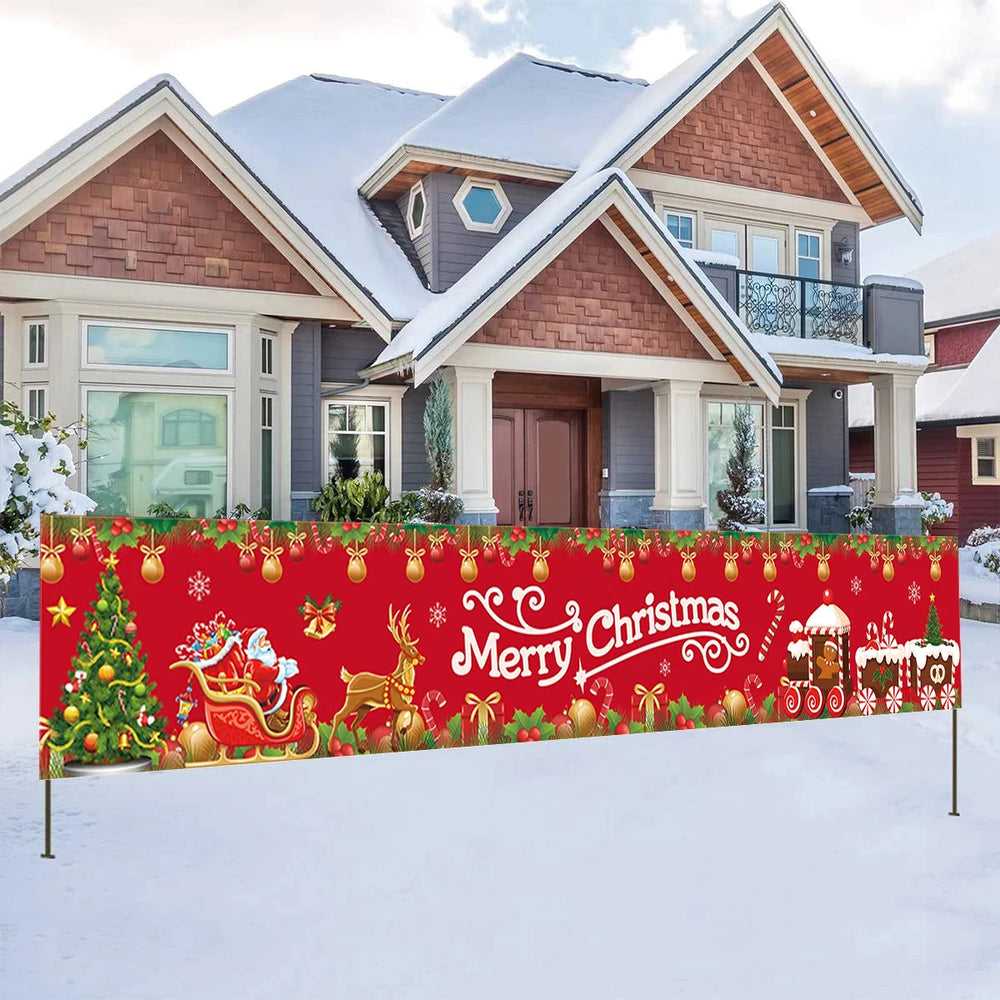 Outdoor banner with Merry Christmas text