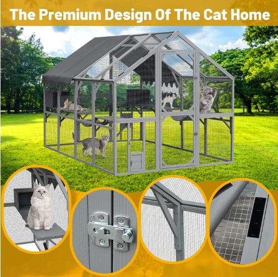 Outdoor cat playground with shelter cover