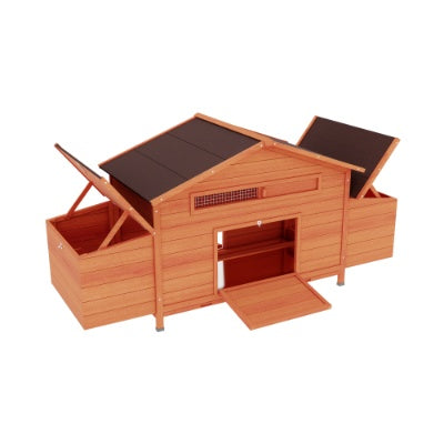 Outdoor chicken coop with nesting boxes