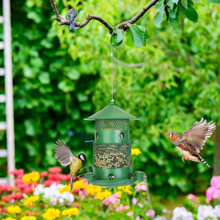 Outdoor hanging wild bird feeder metal
