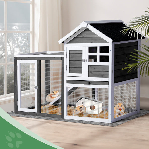 Outdoor pet house with ramp