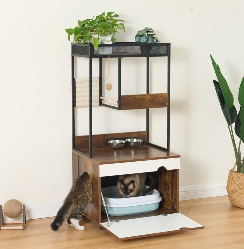 Outer shell garbage bin for cat cabinet