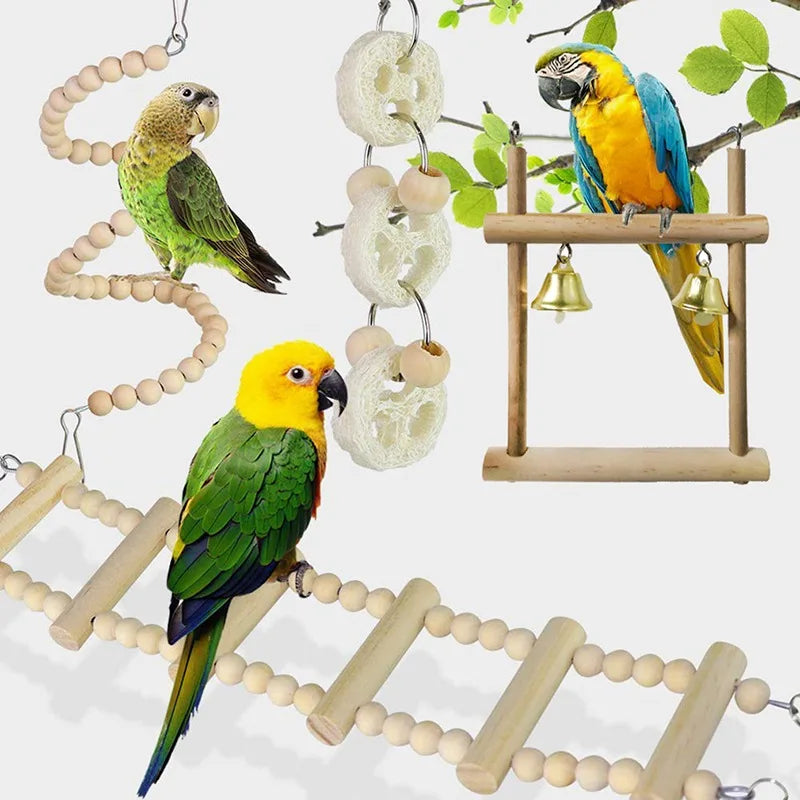Parrot Activity Set with 4PCS Toys for Chewing, Swinging, and Training
