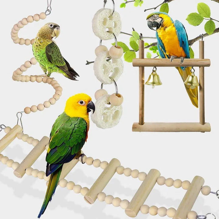 Parrot Activity Set with 4PCS Toys for Chewing, Swinging, and Training