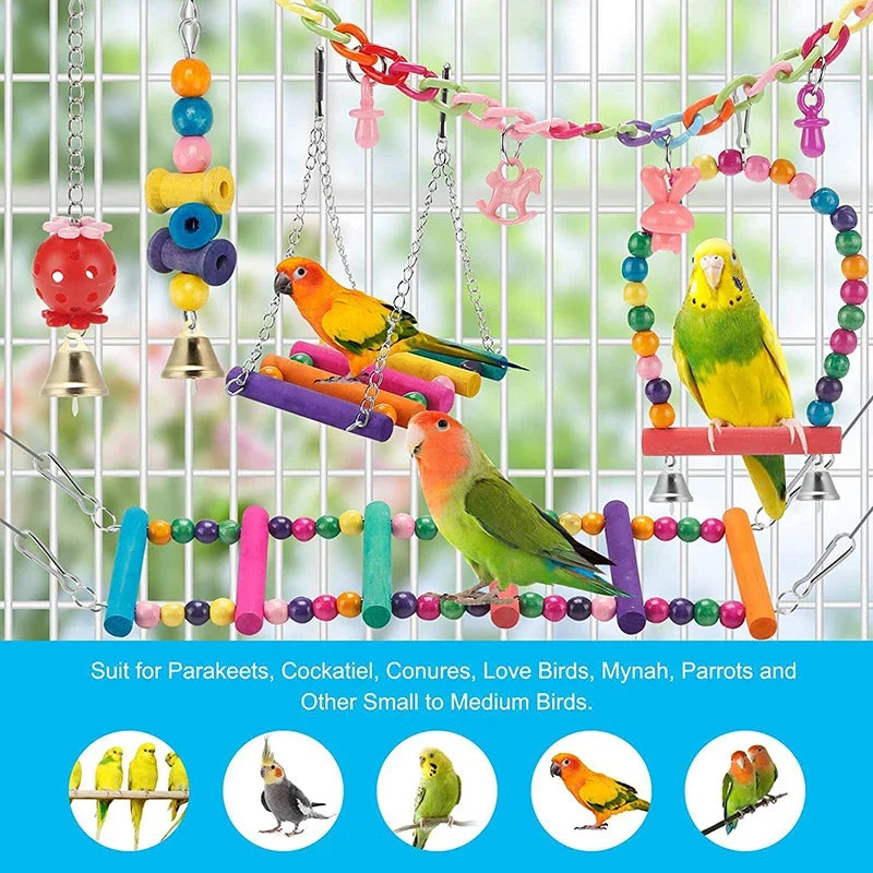 Parrot Bird Toys Set with Wooden Beads