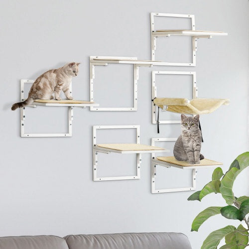 PawHut 6-pc Modern Cat Wall Shelves