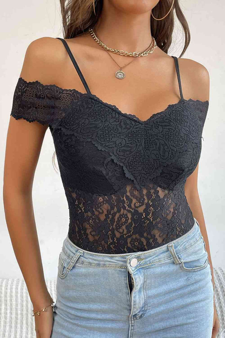 Perfee Lace Cold-Shoulder Bodysuit Casual Style