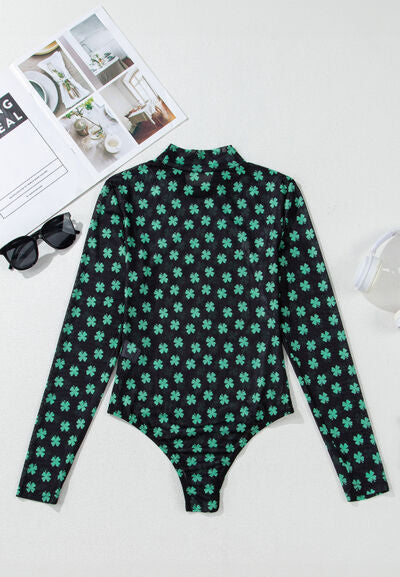 Perfee Lucky Clover mock neck bodysuit