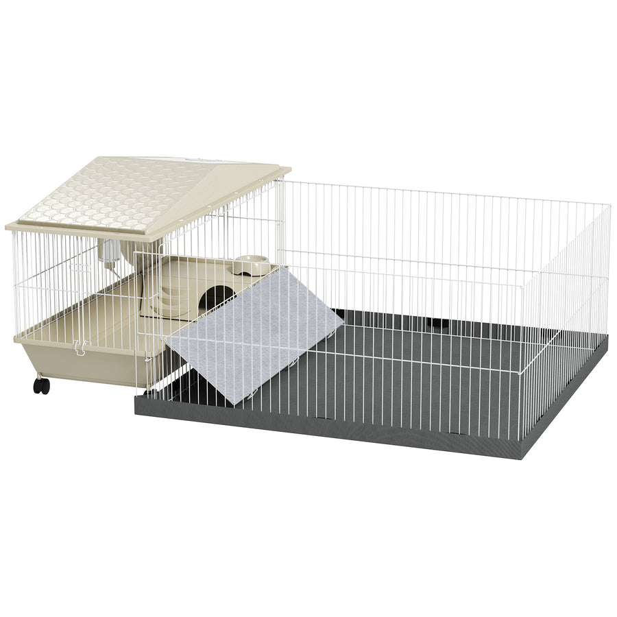 Pet cage with a top level and a bottom level
