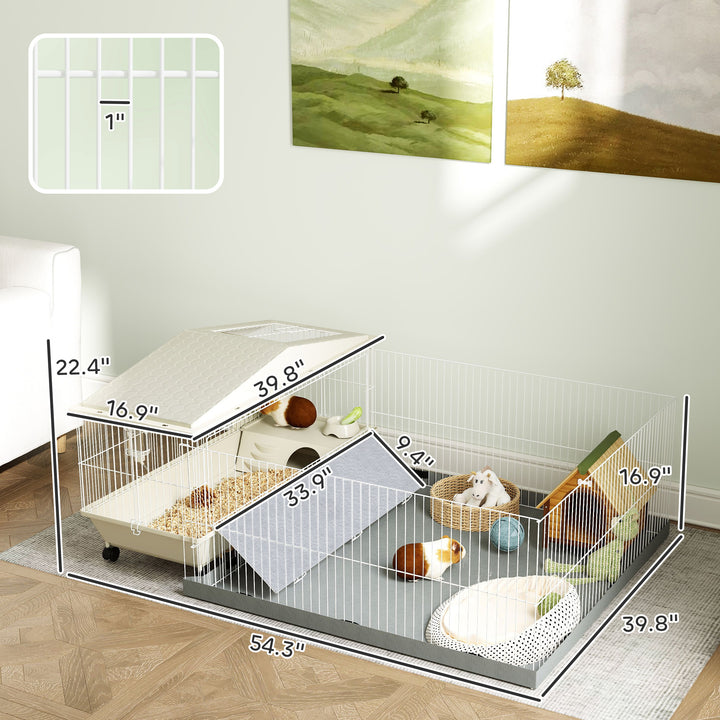 Pet cage with measurements in a room setting