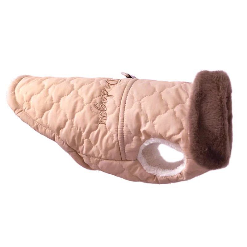 Pink Color Fur Collar Dog Jacket for Puppies