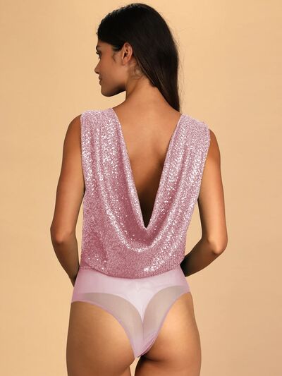 Pink Sequin Sleeveless Bodysuit