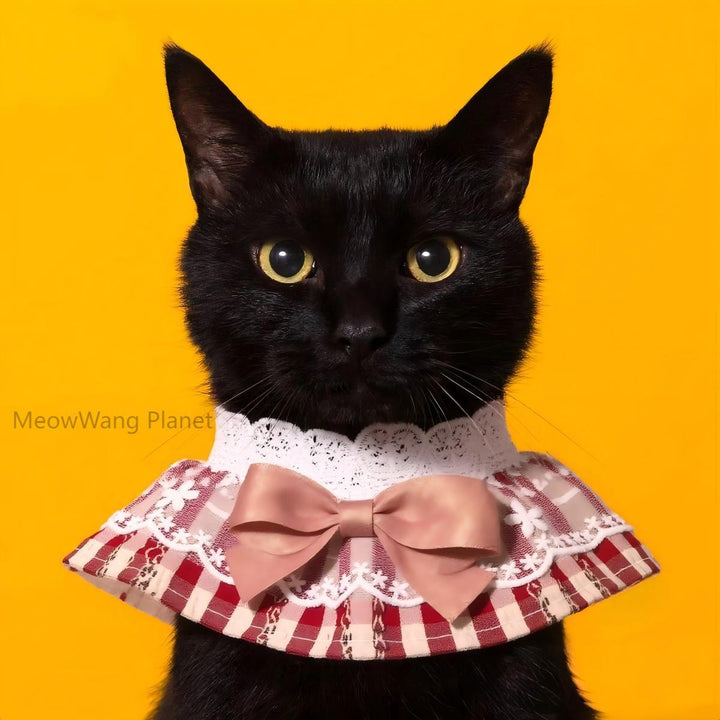 Plaid lace bandana for cats