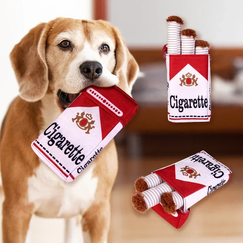 Plush Cigarette Box Chew Toy for Dogs
