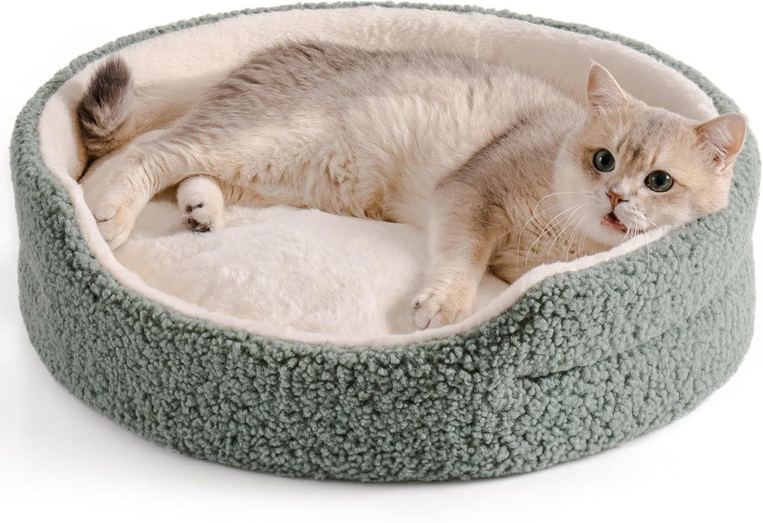 Plush indoor cat bed sage green