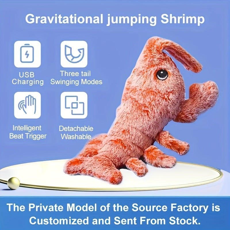 Plush toy shrimp with features listed