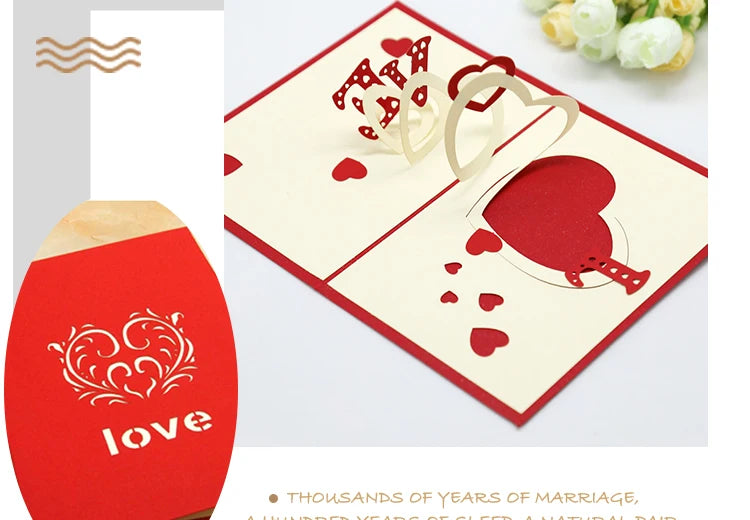 Pop-up wedding invitation with hearts