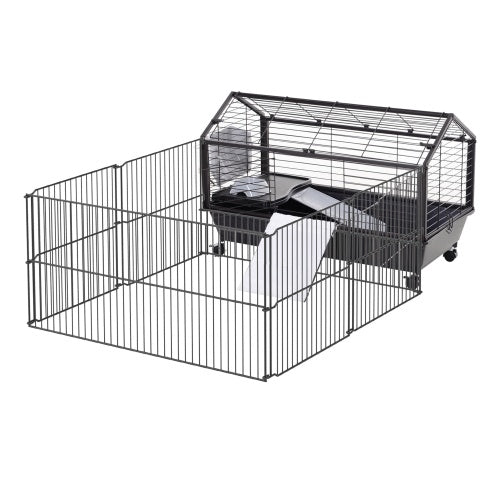 Portable pet playpen with casters