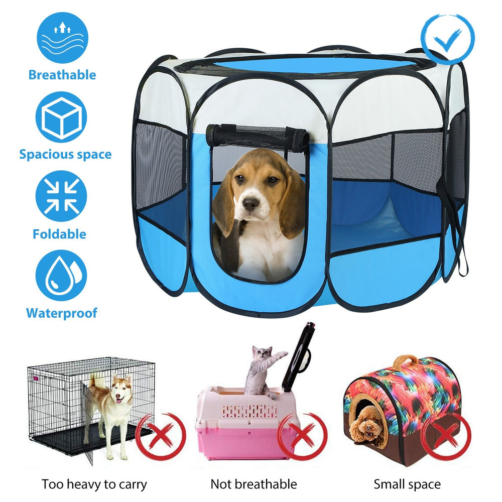 Portable pink blue pet kennel