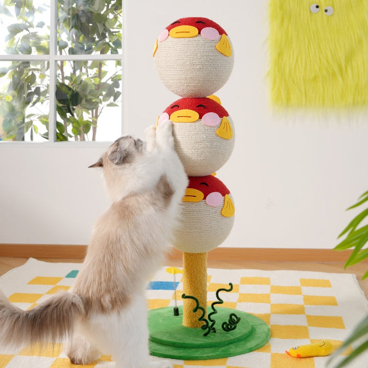 Puffer fish cat climbing tower