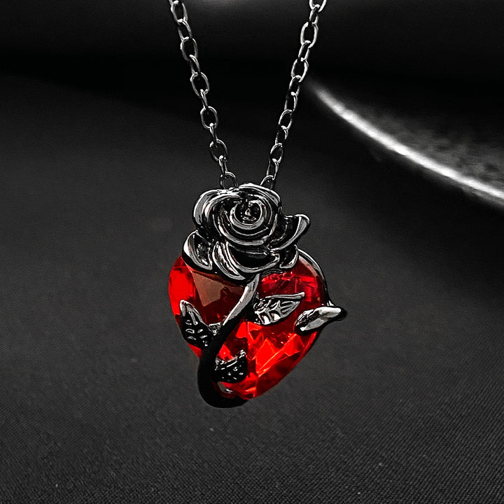 Punk rose heart pendant necklace