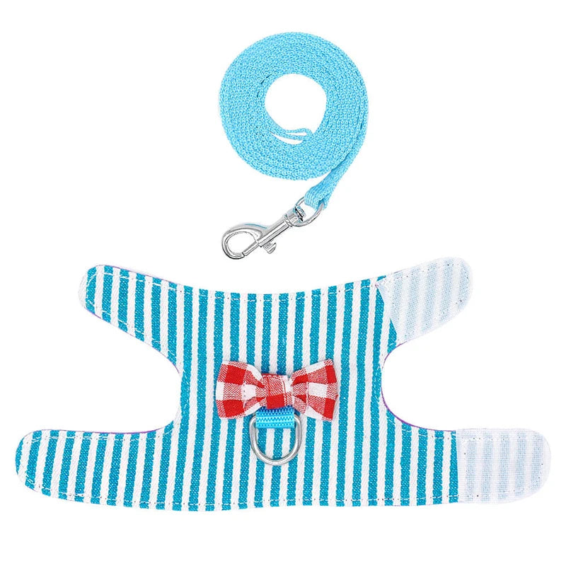 Rabbit Bowtie Striped Harness Vest in sky blue color 
