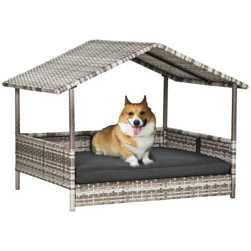 Rattan dog house outdoor with canopy