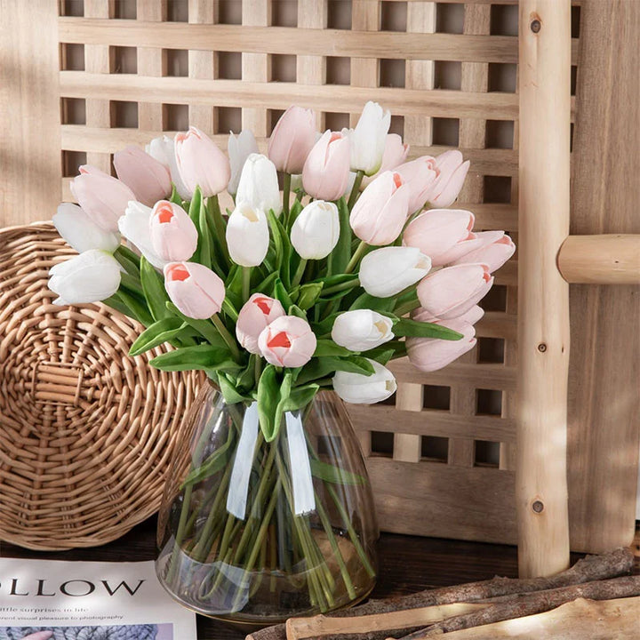 Realistic silk tulip flower arrangement