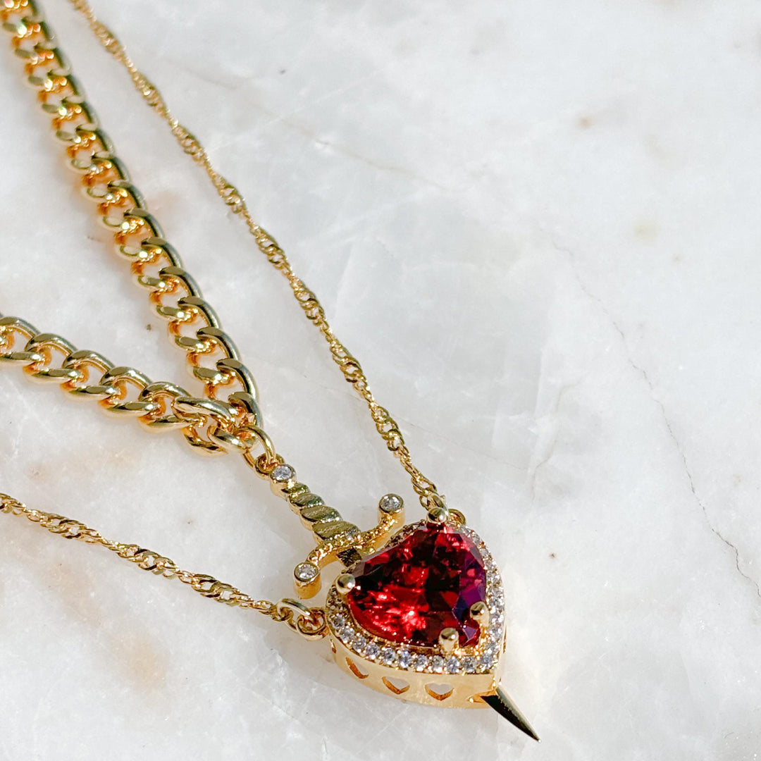 Red Heart Dagger Necklace