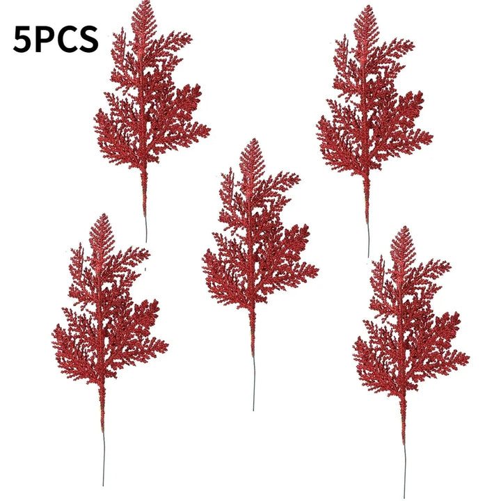 Red glitter artificial pine 5PCS