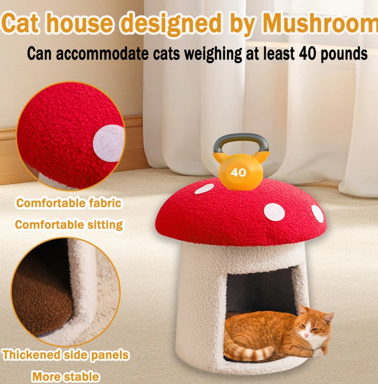 Red mushroom shaped cat sleeping bed