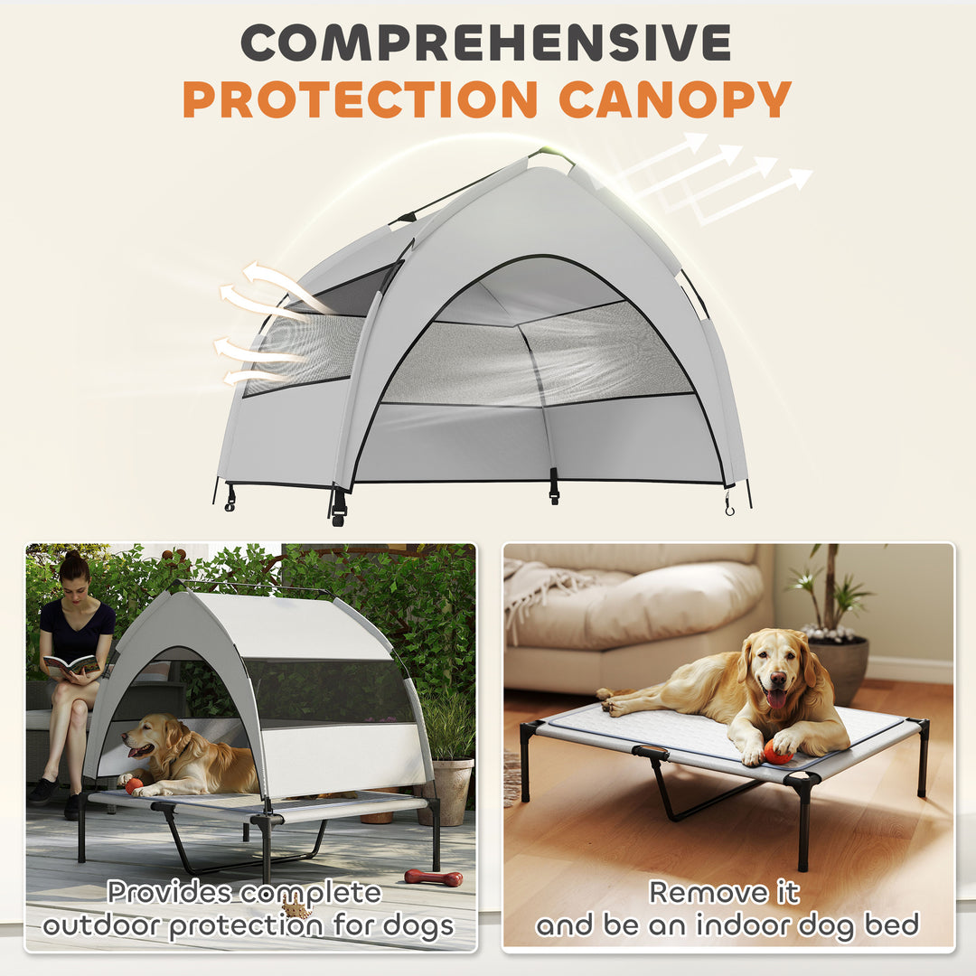 Removable canopy elevated pet bed