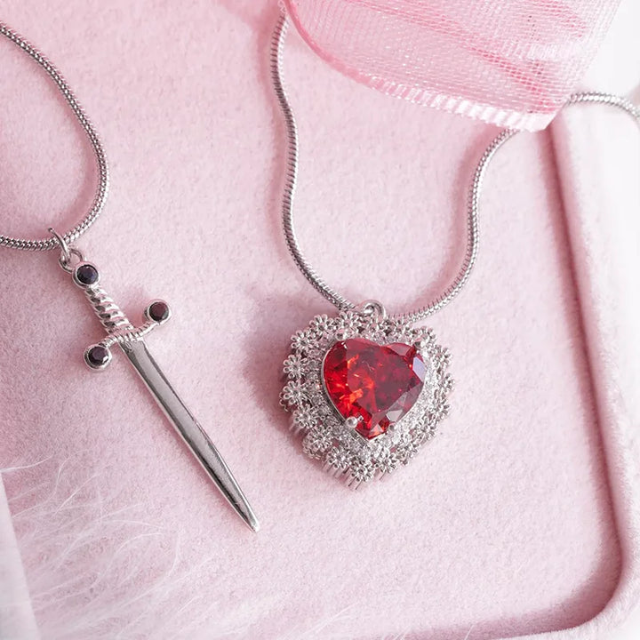Rhinestone Heart Necklace Red