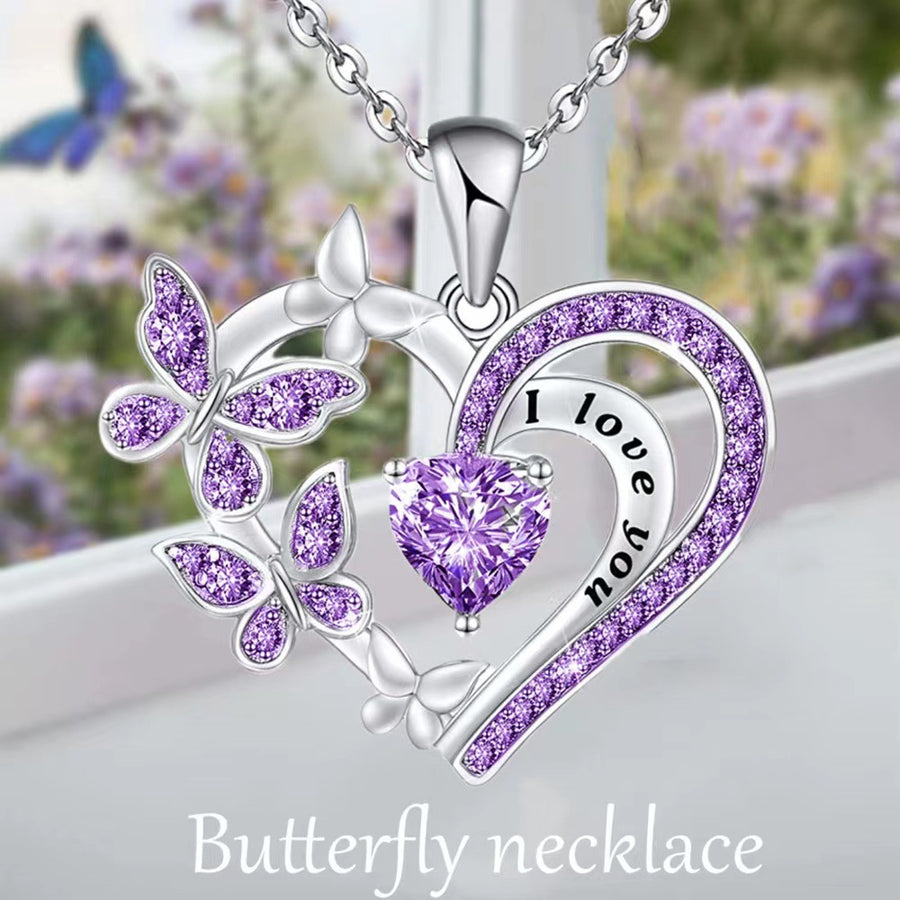 Rhinestone butterfly heart necklace women