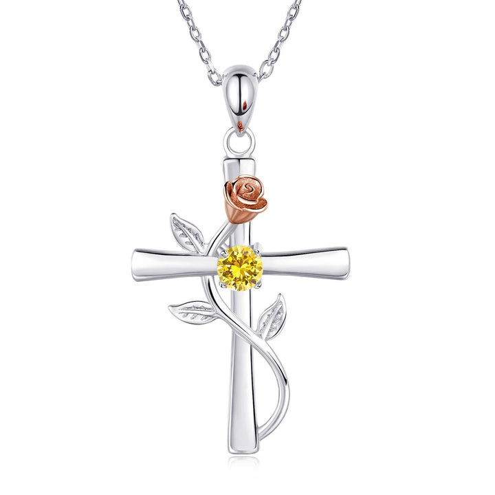 Rhinestone rose cross necklace gift