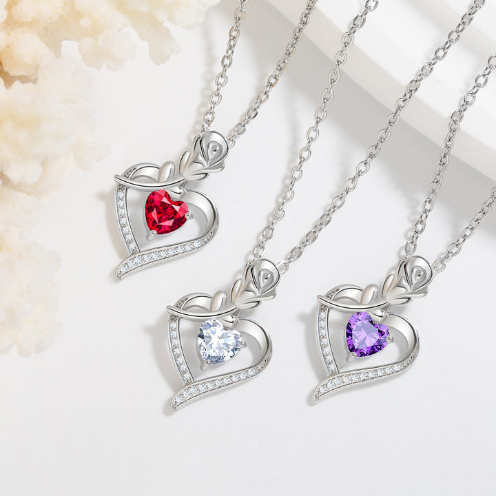 Rhinestone rose heart necklace women