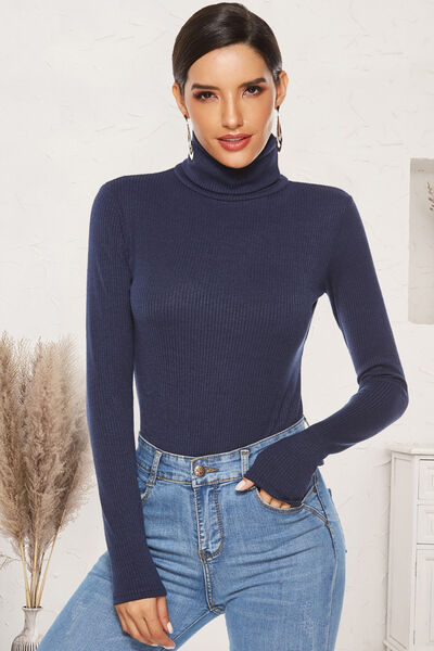 Ribbed Turtleneck Long Sleeve Bodysuit
